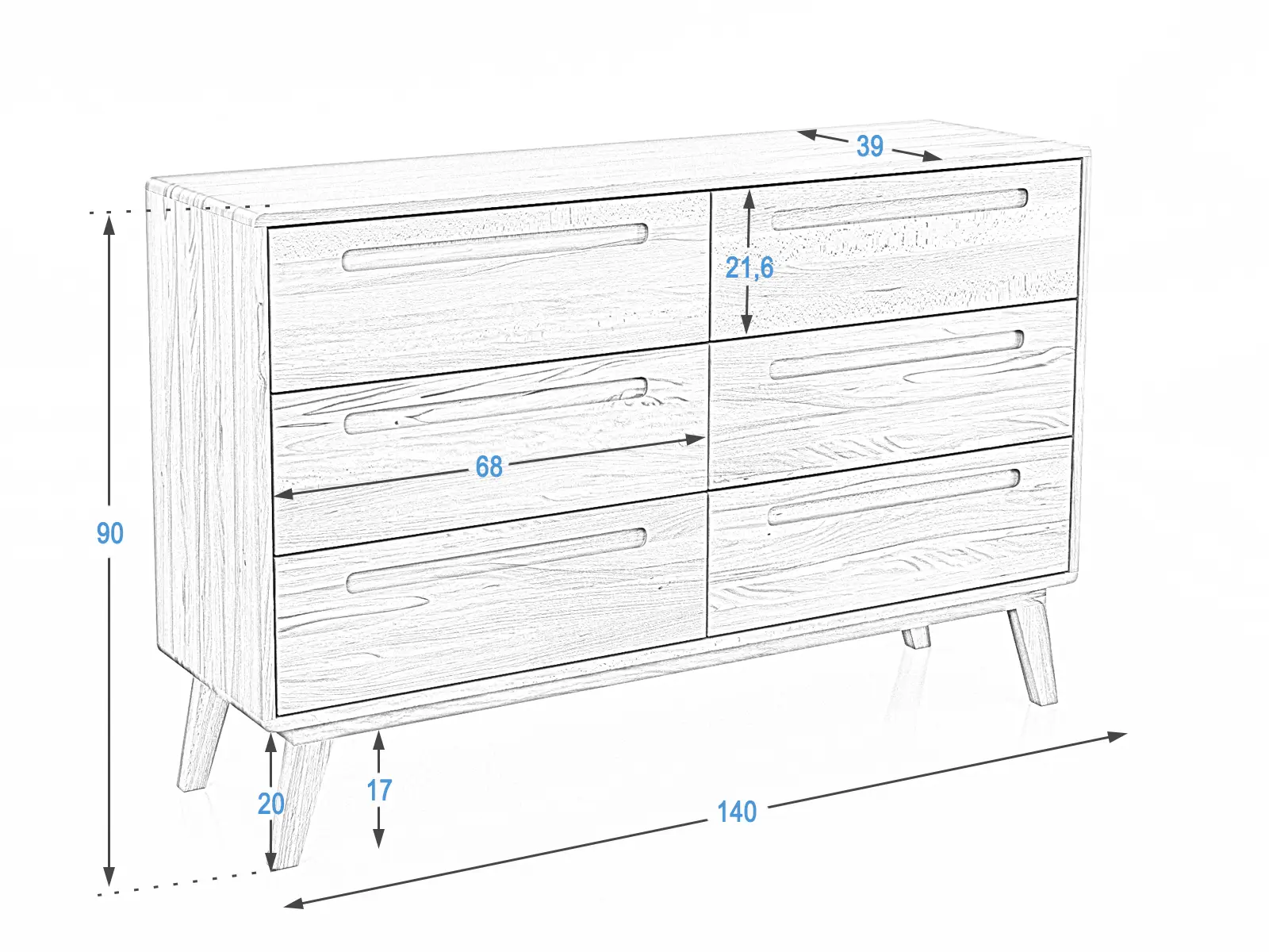 Komoda drewniana bukowa Beskid 6s Meble Magnat
